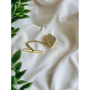 Men Vintage Gold Tone Floral Imprinted Tie Tack Pin Jewelry VTG